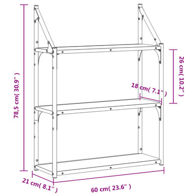 vidaXL 3-Tier Wall Shelf Brown Oak 60x21x78.5 cm Engineered Wood