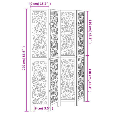 vidaXL Room Divider 4 Panels White Solid Wood Paulownia