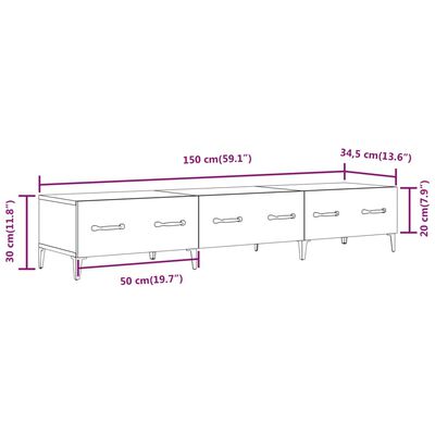 vidaXL TV Cabinet Grey Sonoma 150x34,5x30 cm Engineered Wood