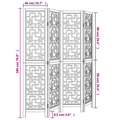 vidaXL Room Divider 4 Panels Brown Solid Wood Paulownia