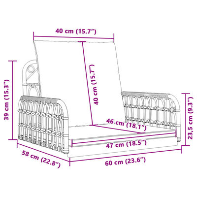 vidaXL Swing Chair with Cushions 63x58x39 cm Poly Rattan and Steel