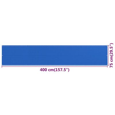 vidaXL Balcony Screen Blue 75x400 cm HDPE