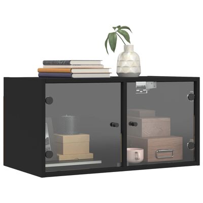 vidaXL Wall Cabinet with Glass Doors Black 68.5x37x35 cm