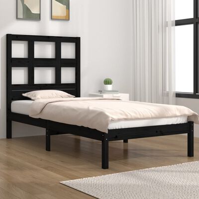 vidaXL Bed Frame without Mattress Black 90x190 cm Single Solid Wood Pine