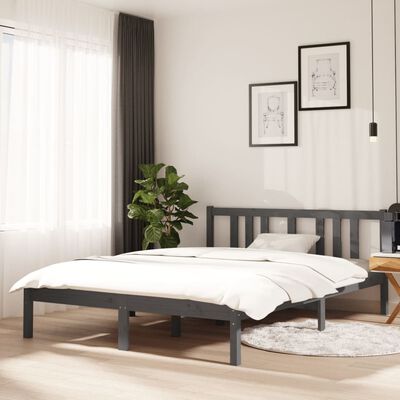 vidaXL Bed Frame without Mattress Grey Solid Wood 135x190 cm Double