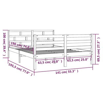 vidaXL Bed Frame without Mattress Grey Double Solid Wood