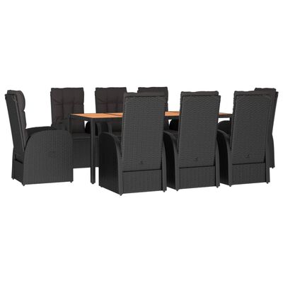 vidaXL 9 Piece Garden Dining Set Black Poly Rattan&Solid Wood Acacia