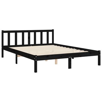 vidaXL Bed Frame with Headboard Black 140x190 cm Solid Wood