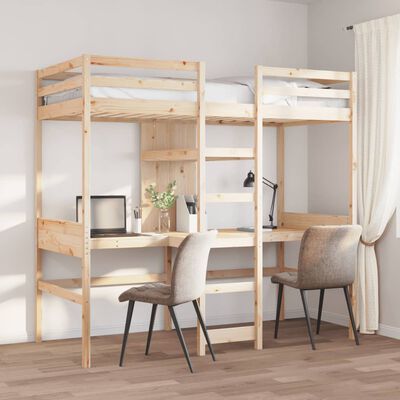 vidaXL Loft Bed Frame without Mattress 75x190cm Solid Wood Pine