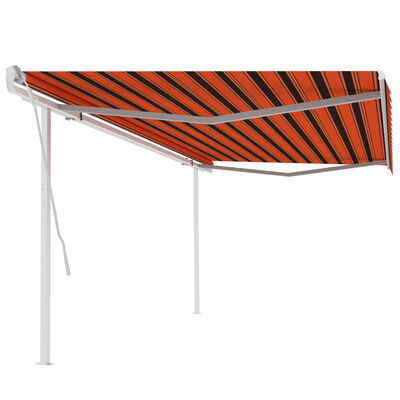 vidaXL Manual Retractable Awning with Posts 5x3 m Orange and Brown