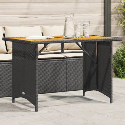 vidaXL Garden Table with Wooden Top Black 110x68x70 cm Poly Rattan