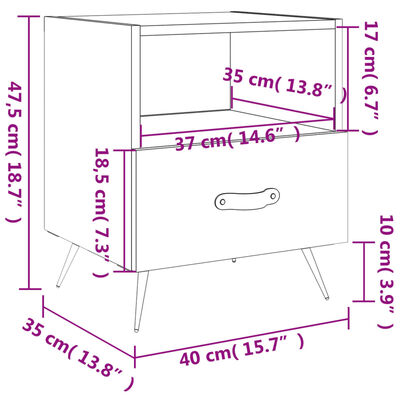 vidaXL Bedside Cabinet High Gloss White 40x35x47.5 cm Engineered Wood