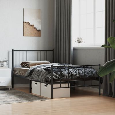 vidaXL Metal Bed Frame without Mattress with Footboard Black 100x200 cm