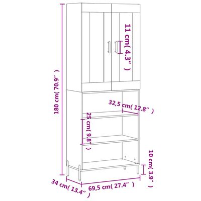 vidaXL Highboard Concrete Grey 69.5x34x180 cm Engineered Wood