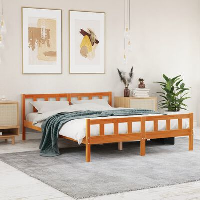 vidaXL Bed Frame without Mattress Wax Brown 150x200 cm King Size Solid Wood Pine