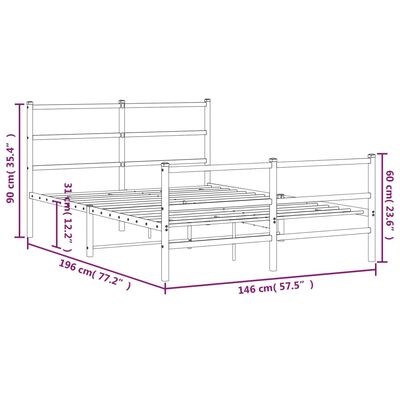 vidaXL Metal Bed Frame with Headboard and Footboard White 140x190 cm