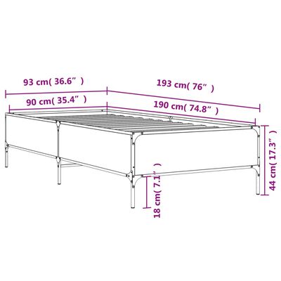 vidaXL Bed Frame without Mattress Grey Sonoma 90x190 cm Single