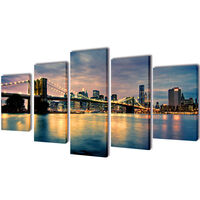 Canvas Wall Print Set Brooklyn Bridge River View 200 x 100 cm