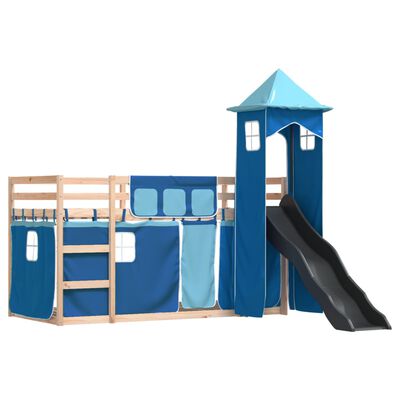 vidaXL Bunk Bed without Mattress with Slide and Curtains Blue 80x200 cm