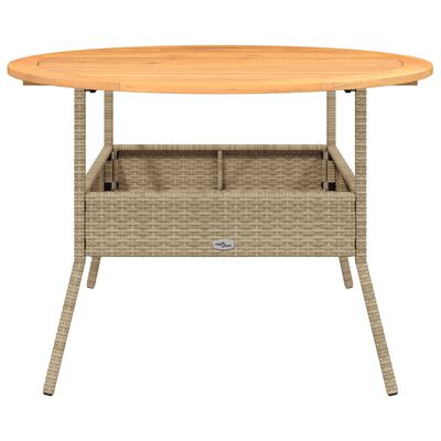 vidaXL Garden Table with Acacia Wood Top Beige Ø110x71 cm Poly Rattan