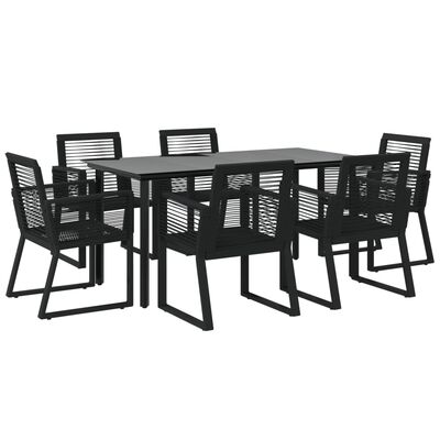 vidaXL 7 Piece Garden Dining Set Black PVC Rattan