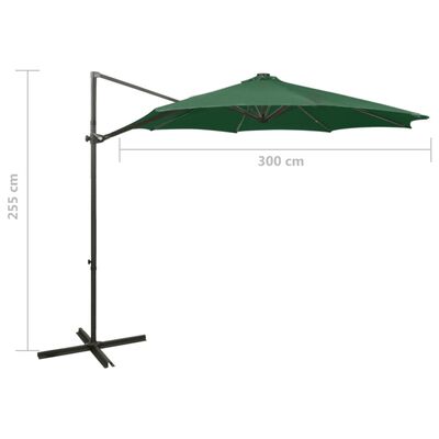 vidaXL Cantilever Garden Parasol with Pole and LED Lights Green 300 cm