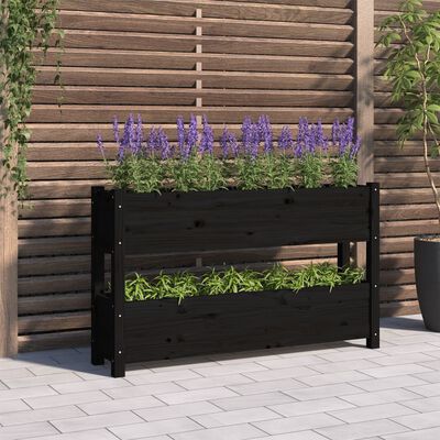 vidaXL Planter Black 112x25x66 cm Solid Wood Pine