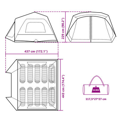 vidaXL Family Tent 10-Person Blue Quick Release Waterproof