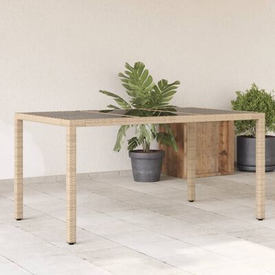 vidaXL Garden Table with Glass Top Beige 150x90x75 cm Poly Rattan