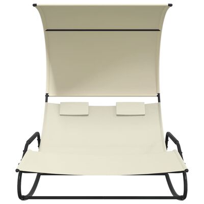 vidaXL Rocking Double Sun Lounger with Canopy Cream