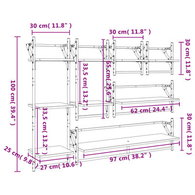 vidaXL 6 Piece Wall Shelf Set with Bars Sonoma Oak Engineered Wood