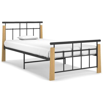 vidaXL Bed Frame without Mattress Metal and Solid Oak Wood 90x200 cm