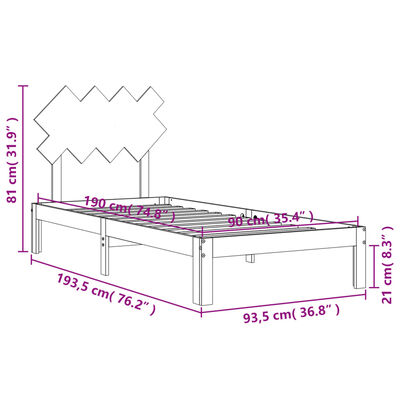 vidaXL Bed Frame without Mattress White Single Solid Wood Pine