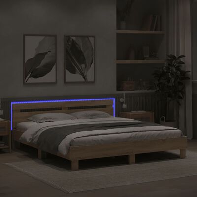 vidaXL Bed Frame with LED without Mattress Sonoma Oak 160x200 cm