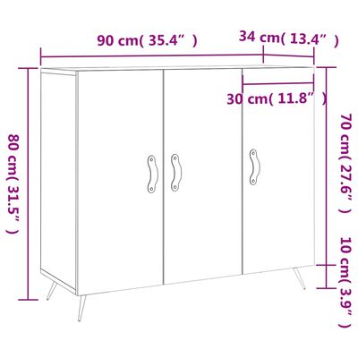 vidaXL Sideboard High Gloss White 90x34x80 cm Engineered Wood