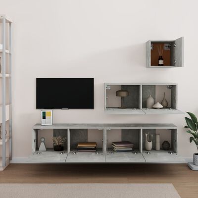 vidaXL 4 Piece TV Cabinet Set Concrete Grey Engineered Wood