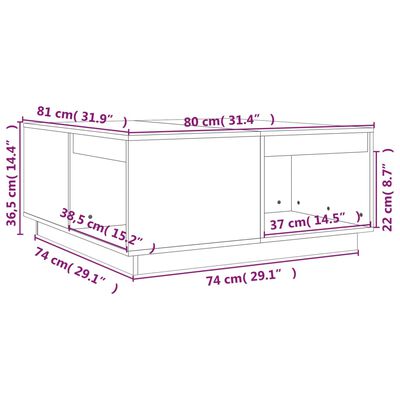 vidaXL Coffee Table White 80x81x36.5 cm Solid Wood Pine