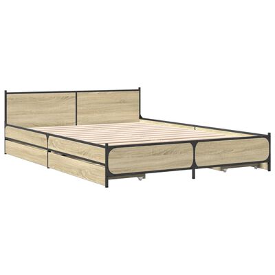 vidaXL Bed Frame with Drawers without Mattress Sonoma Oak 120x190 cm Small Double