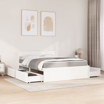 vidaXL Bed with Drawers and Mattress White 140x200 cm Solid Wood Pine