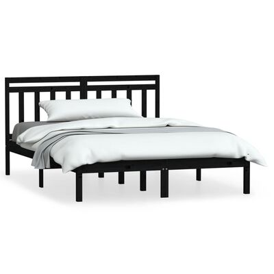 vidaXL Bed Frame without Mattress Black Small Double Solid Wood