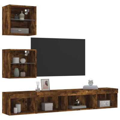 vidaXL 5 Piece TV Wall Units with LED Smoked Oak Engineered Wood