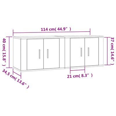 vidaXL Wall-mounted TV Cabinets 2 pcs High Gloss White 57x34.5x40 cm