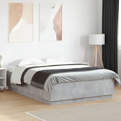 vidaXL Bed Frame with LED without Mattress Concrete Grey 120x200 cm