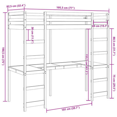 vidaXL Loft Bed Frame without Mattress White 75x190 cm Small Single Solid Wood Pine