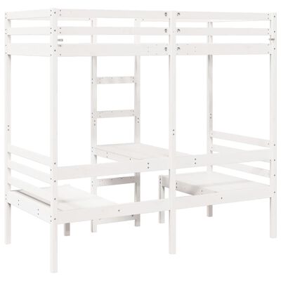 vidaXL Loft Bed Frame with Desk and Chairs White 75x190cm Solid Wood Pine