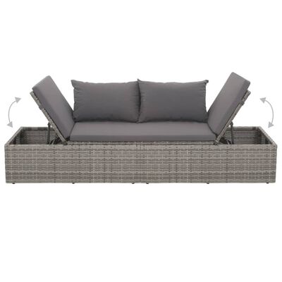 vidaXL Outdoor Lounge Bed with Cushion & Pillows Poly Rattan Grey