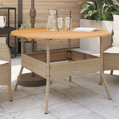 vidaXL Garden Table with Acacia Wood Top Beige Ø110x71 cm Poly Rattan