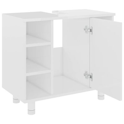 vidaXL 3 Piece Bathroom Furniture Set High Gloss White Engineered Wood