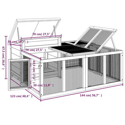 vidaXL Rabbit Hutch Brown 144x123x67.5 cm Solid Wood Pine