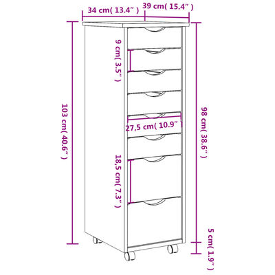 vidaXL Rolling Cabinet with Drawers MOSS Honey Brown Solid Wood Pine